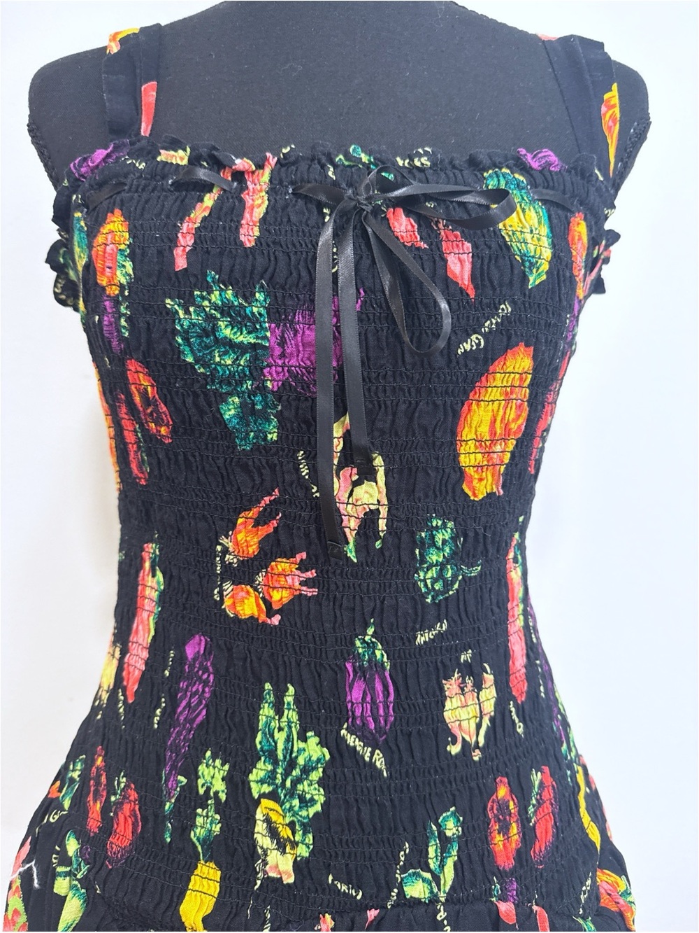 NWT UO Kimchi Blue Suzette Smocked Turnips Mini Dress Fruit Vegetable Print S - Picture 5 of 12
